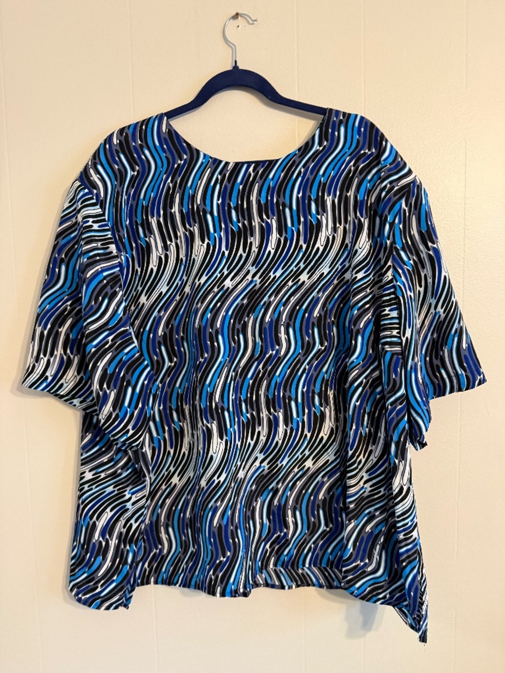 Women's Maggie Barnes Blouse, Size 5X, Black, White & Blue Multi Color